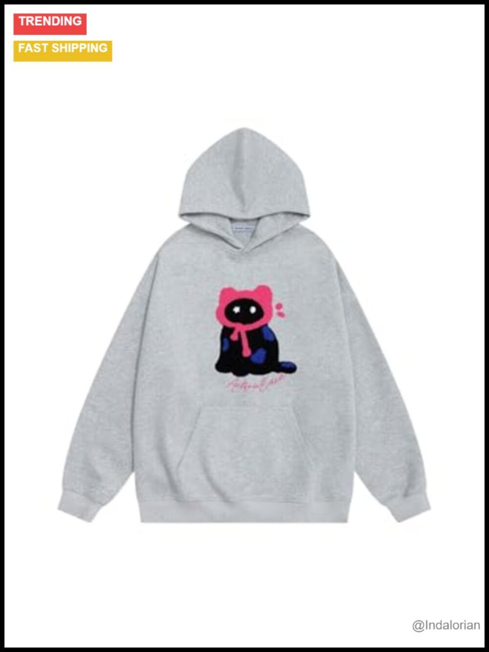 Embroidered Cat Oversized Pullover Hoodie Y2K Unisex Sweatshirt